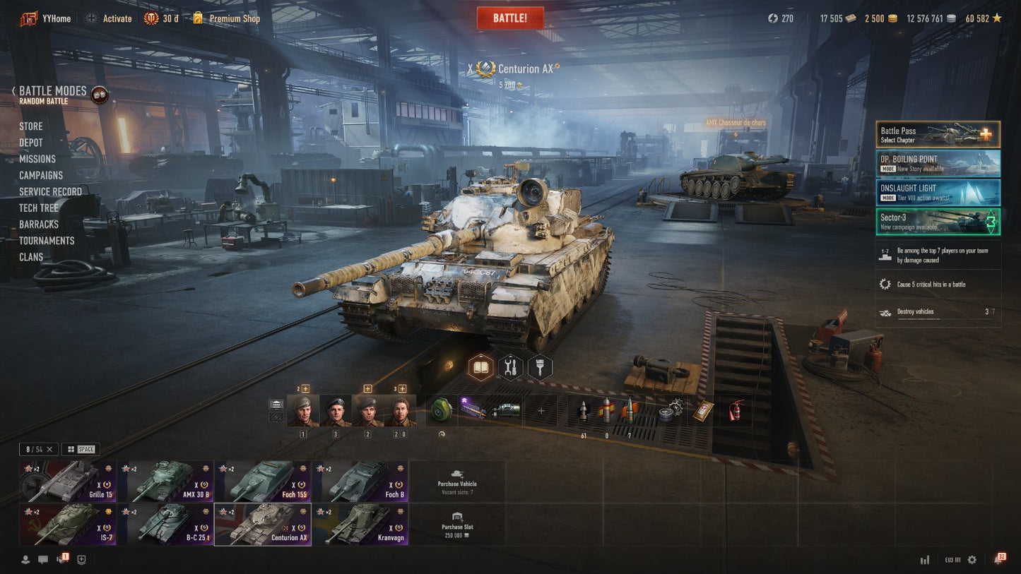 BEST DEAL WOT ACCOUNT EU 8X TIER TANKS IN GARAGE, 30 DAYS PREMIUM, 12,5M CREDITS, 2500 GOLD, 17,5K BONDS, 60K FREE EXPERIENCE