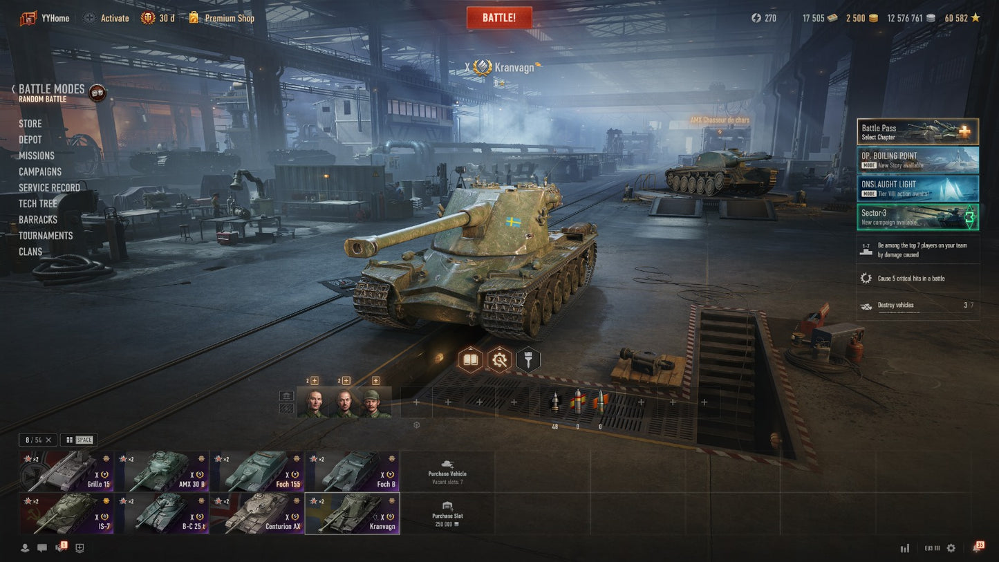 BEST DEAL WOT ACCOUNT EU 8X TIER TANKS IN GARAGE, 30 DAYS PREMIUM, 12,5M CREDITS, 2500 GOLD, 17,5K BONDS, 60K FREE EXPERIENCE