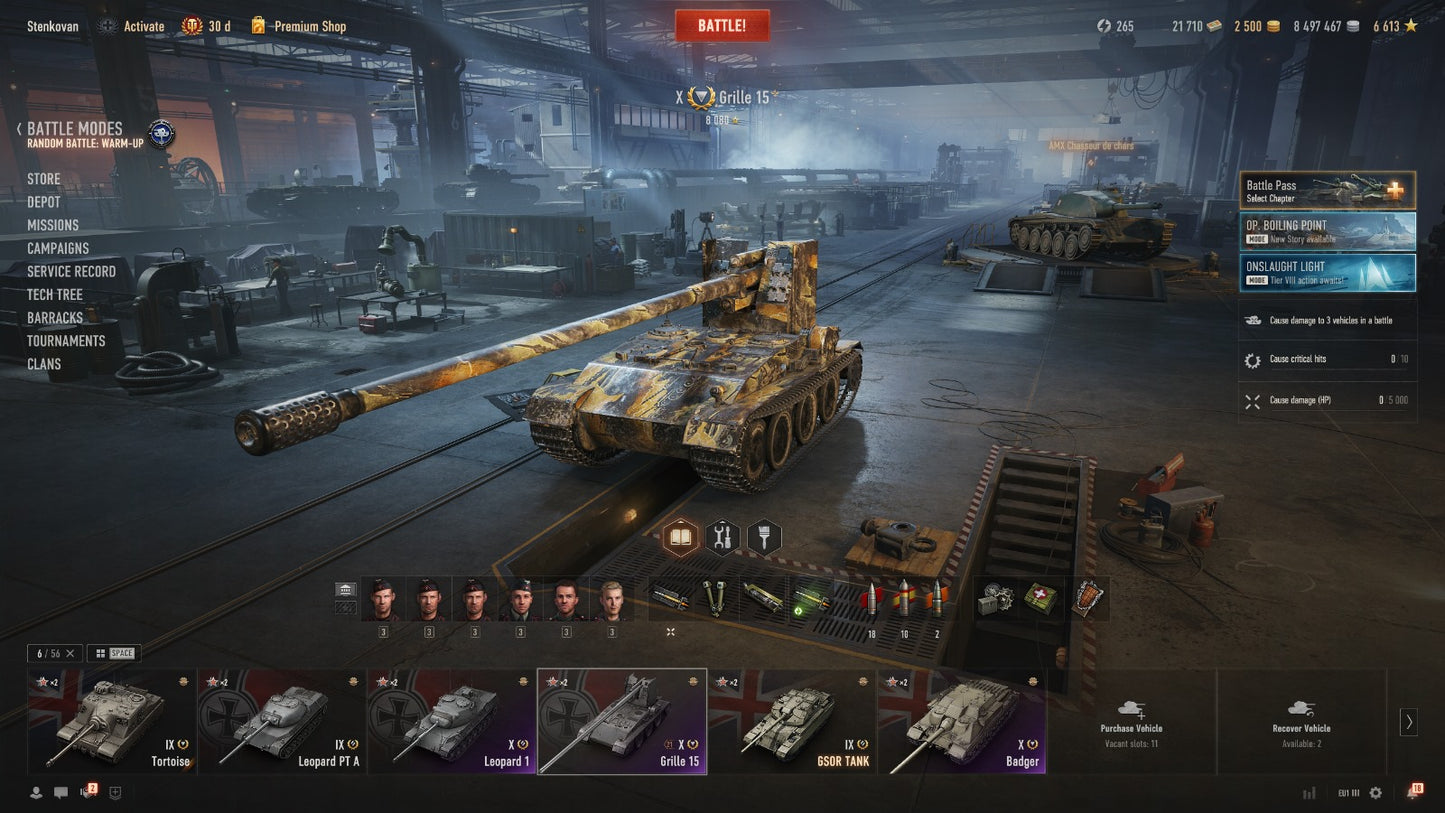 WOT ACCOUNT EU 3 X TIER TANKS IN GARAGE, 3 IX TIER TANKS, 30 DAYS PREMIUM, 8,4M CREDITS, 2500 GOLD, 22K BONS