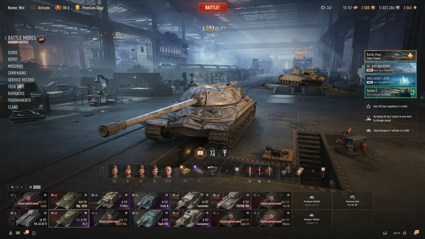 WOT ACCOUNT EU 6 X TIER TANKS IN GARAGE, 30 DAYS PREMIUM, 12M CREDITS, 2500 GOLD, 18K BONS