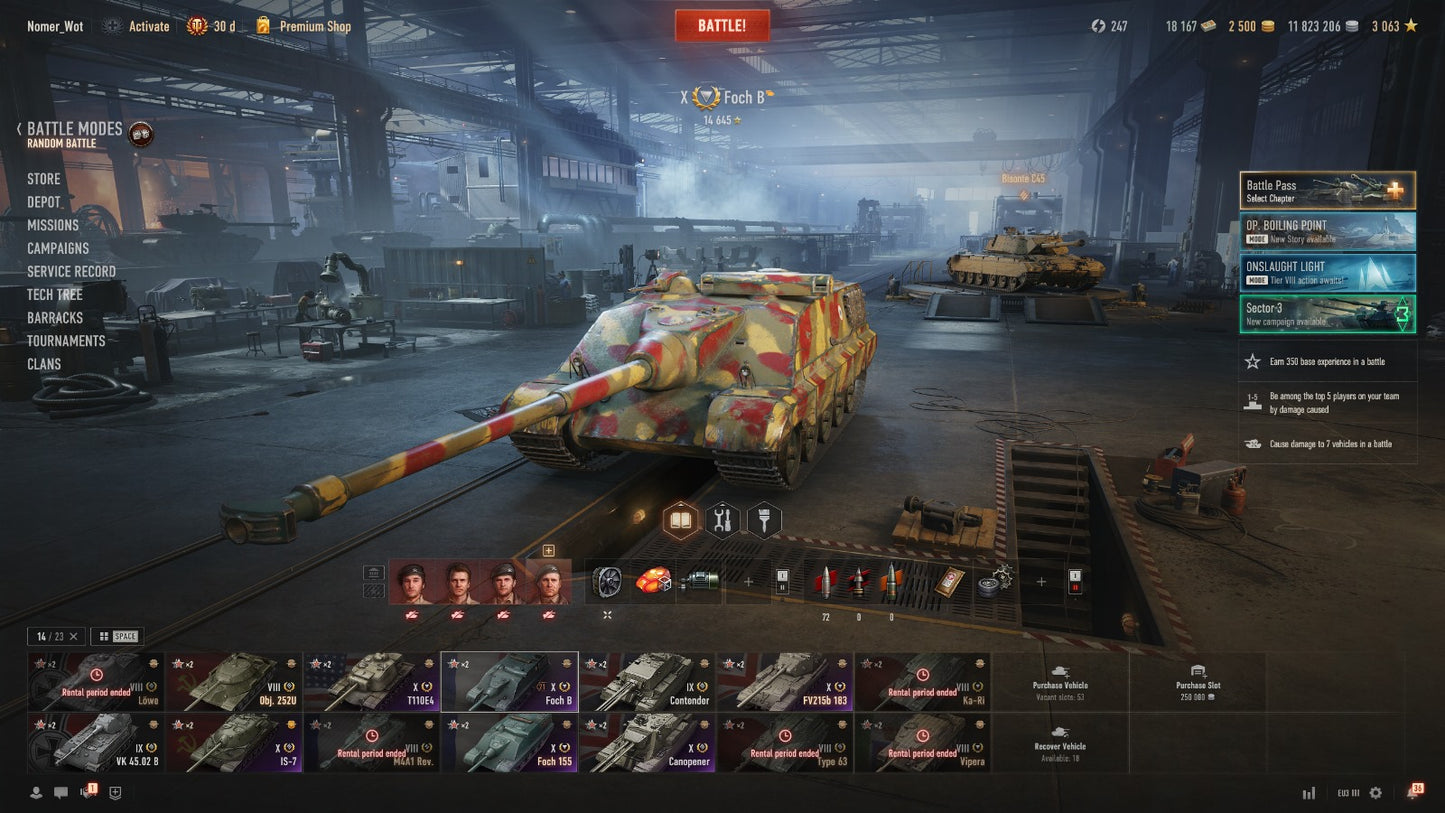 WOT ACCOUNT EU 6 X TIER TANKS IN GARAGE, 30 DAYS PREMIUM, 12M CREDITS, 2500 GOLD, 18K BONS