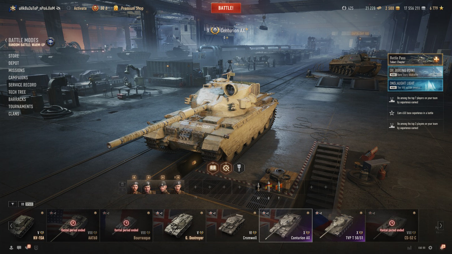 WOT ACCOUNT EU 17 X TIER TANKS 30 DAYS PREMIUM, 17,5M CREDITS, 2500 GOLD 21,3K BONDS