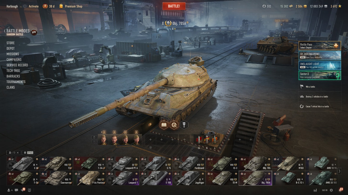 WOT ACCOUNT EU 3 X TIER TANKS, 9 IX TIER TANKS, 10 VIII TANKS 30 DAYS PREMIUM, 12M CREDITS, 2500GOLD, 15,3K BONDS