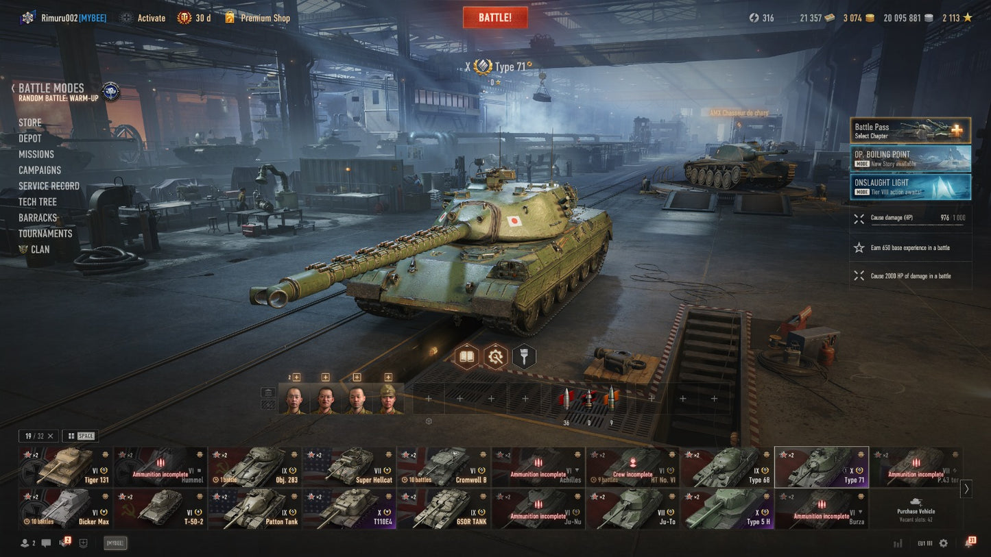 WOT ACCOUNT EU 3 X IN GARAGE TIER TANKS, 3 IX TIER TANKS, 30 DAYS PREMIUM, 20M CREDITS. 3000 GOLD, 21,3K BONS