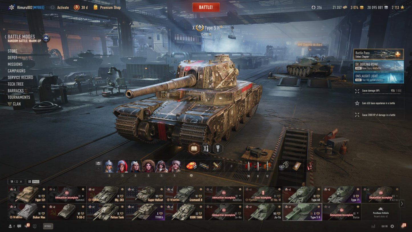 WOT ACCOUNT EU 3 X IN GARAGE TIER TANKS, 3 IX TIER TANKS, 30 DAYS PREMIUM, 20M CREDITS. 3000 GOLD, 21,3K BONS