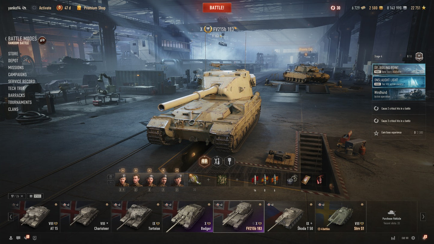 WOT EU ACCOUNT 4 X TIER TANKS IN GARAGE 5 IX TIER TANKS 6 VIII TIER TANKS 47 DAYS PREMIUM, 8,1M CREDITS, 2500 GOLD 6,7K BONS