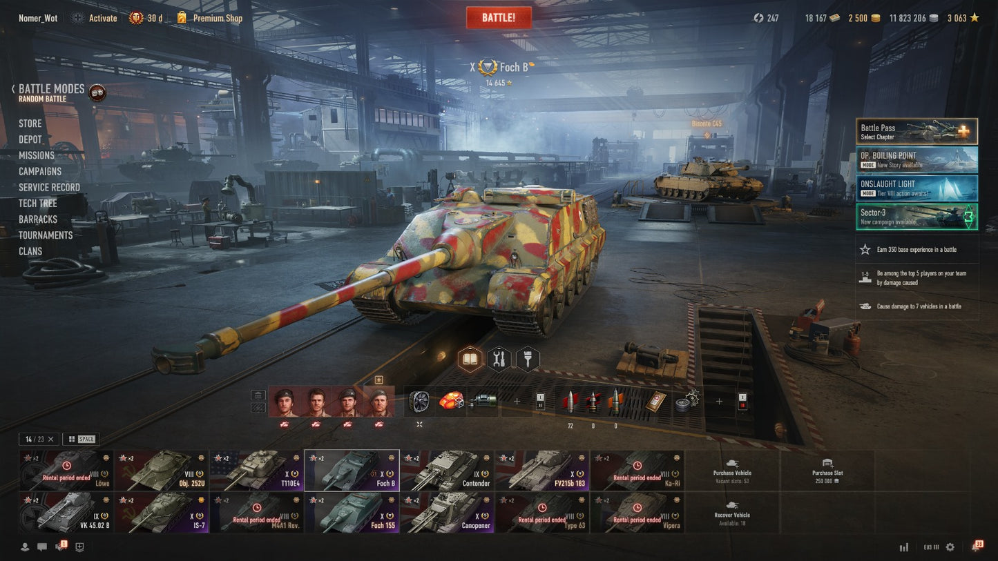 WOT ACCOUNT EU 6 X TIER TANKS IN GARAGE, 30 DAYS PREMIUM, 12M CREDITS, 2500 GOLD, 18K BONS