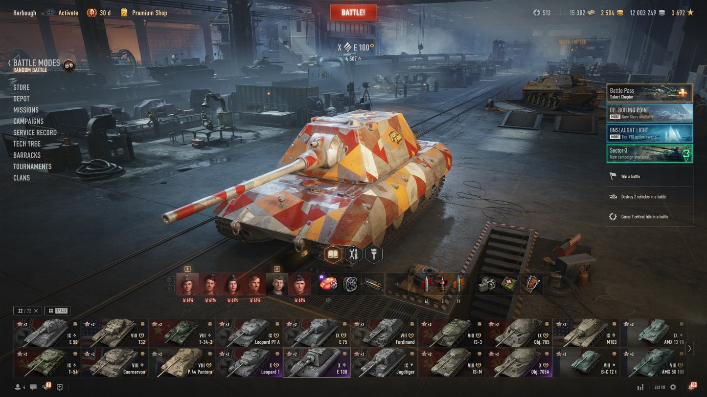 WOT ACCOUNT EU 3 X TIER TANKS, 9 IX TIER TANKS, 10 VIII TANKS 30 DAYS PREMIUM, 12M CREDITS, 2500GOLD, 15,3K BONDS