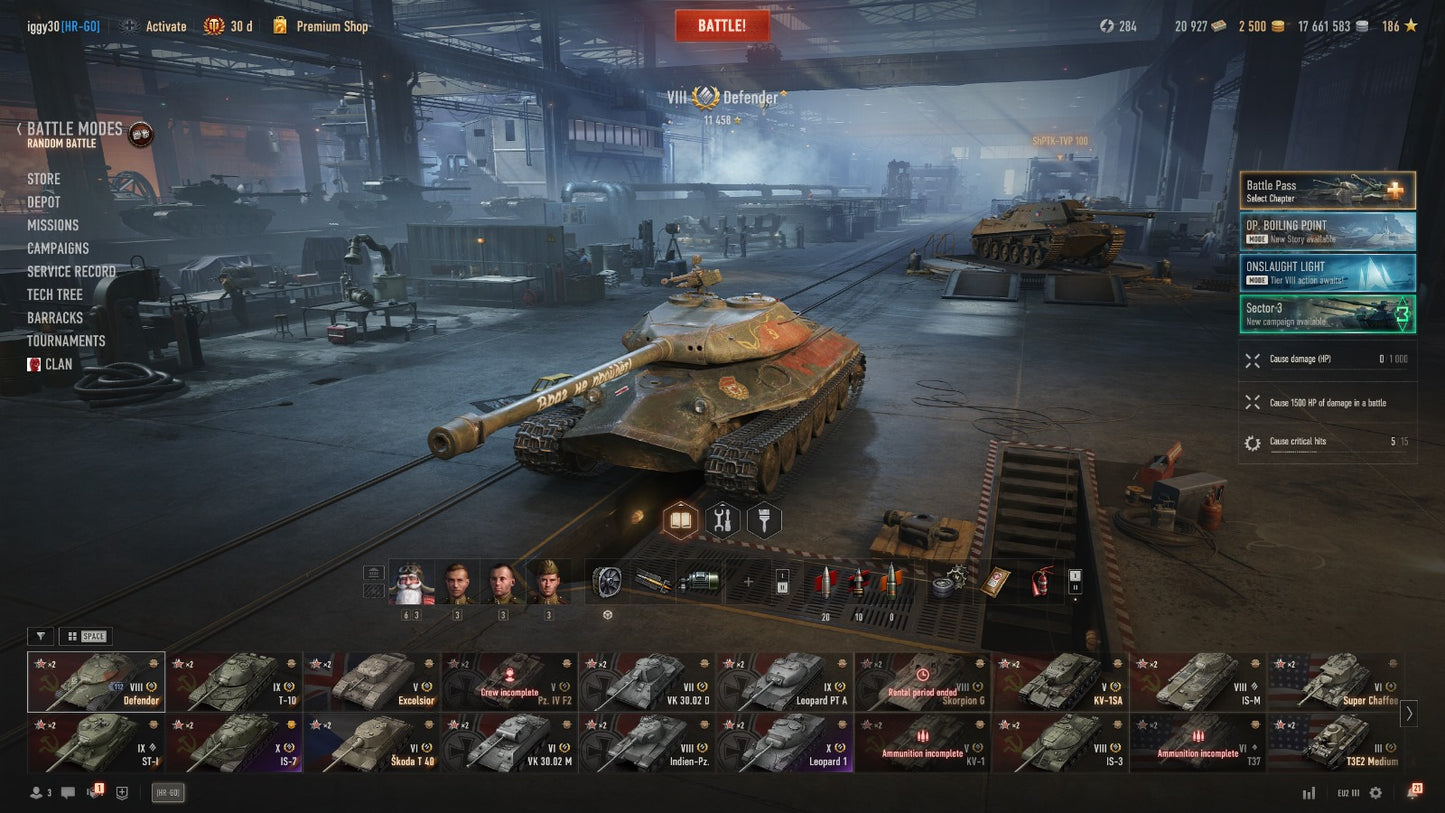 WOT ACCOUNT EU 3 X TIER TANKS, 3 IX TIER TANKS, 4 VIII TIER TANKS, 17,6M CREDITS, 2500 GOLD, BONDS 21K